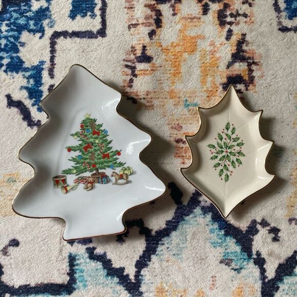Lenox Tree Christmas Candy Trinket Dish bundle gold plated detail vintage lot - Picture 1 of 6